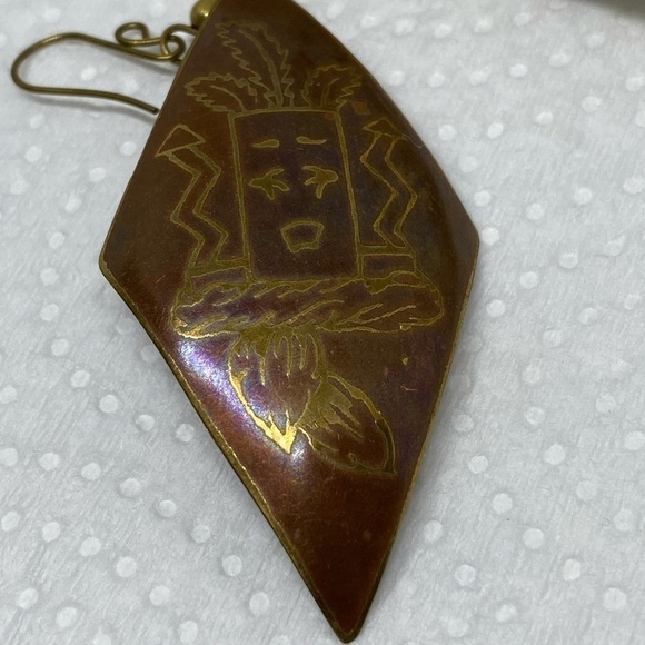 Earrings Hawaiian tiki earrings ki’i gold tone tribal fun - Picture 7 of 8